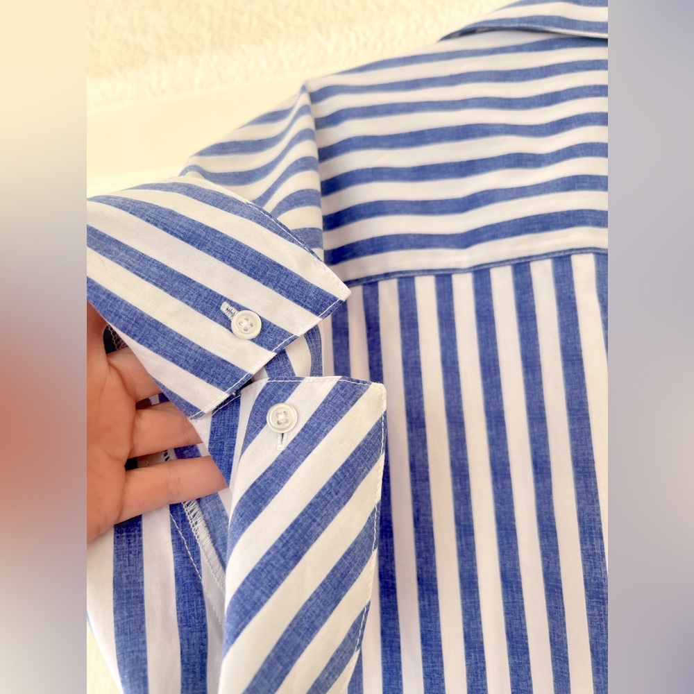 Hopes & Harlow White/Blue Stripe French-Cuff Button Down - Picture 8 of 8